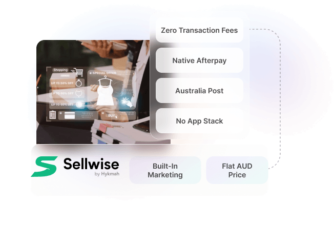 Sellwise Dashboard: Ecommerce storefront management interface showing product catalogue, order list, sales analytics, and customer activity feed