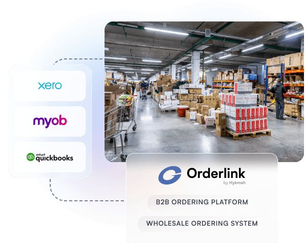 Orderlink Dashboard: B2B ordering portal interface showing customer accounts, order queue, credit limits, and approval workflows