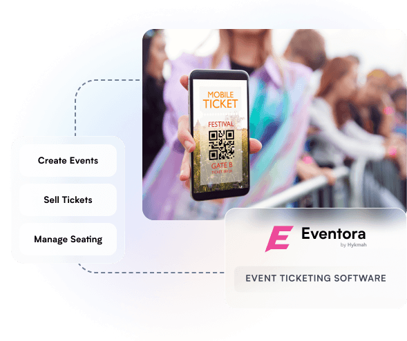Eventora Dashboard: Event ticketing platform showing event creation, ticket sales chart, check-in status, and attendee list
