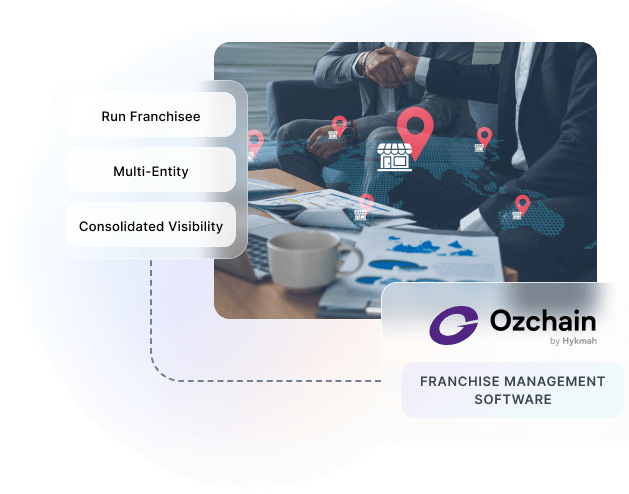 Ozchain franchise management dashboard with network performance and compliance