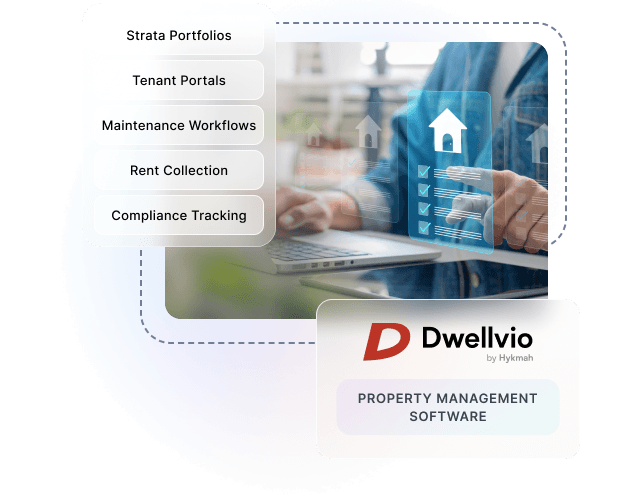 Dwellvio property management dashboard with portfolio overview and occupancy rates