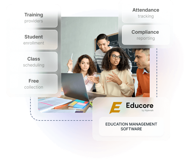 Educore education dashboard with student enrollment and class schedules