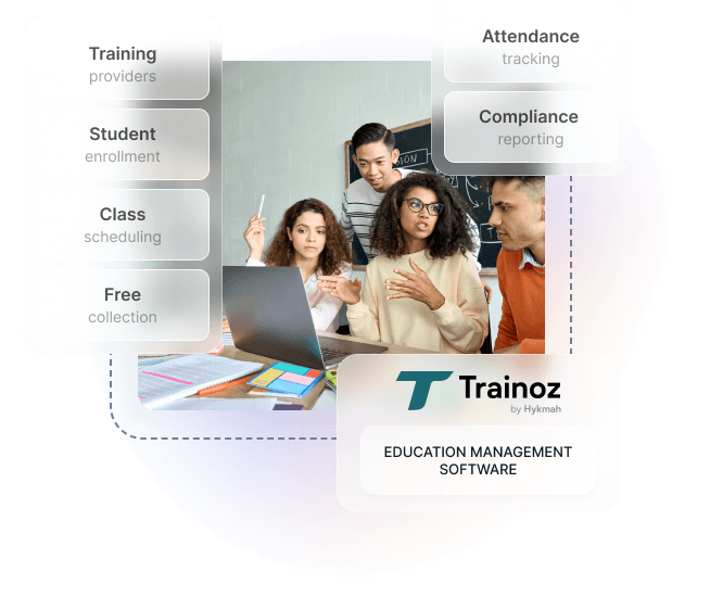 Trainoz education dashboard with student enrollment and class schedules